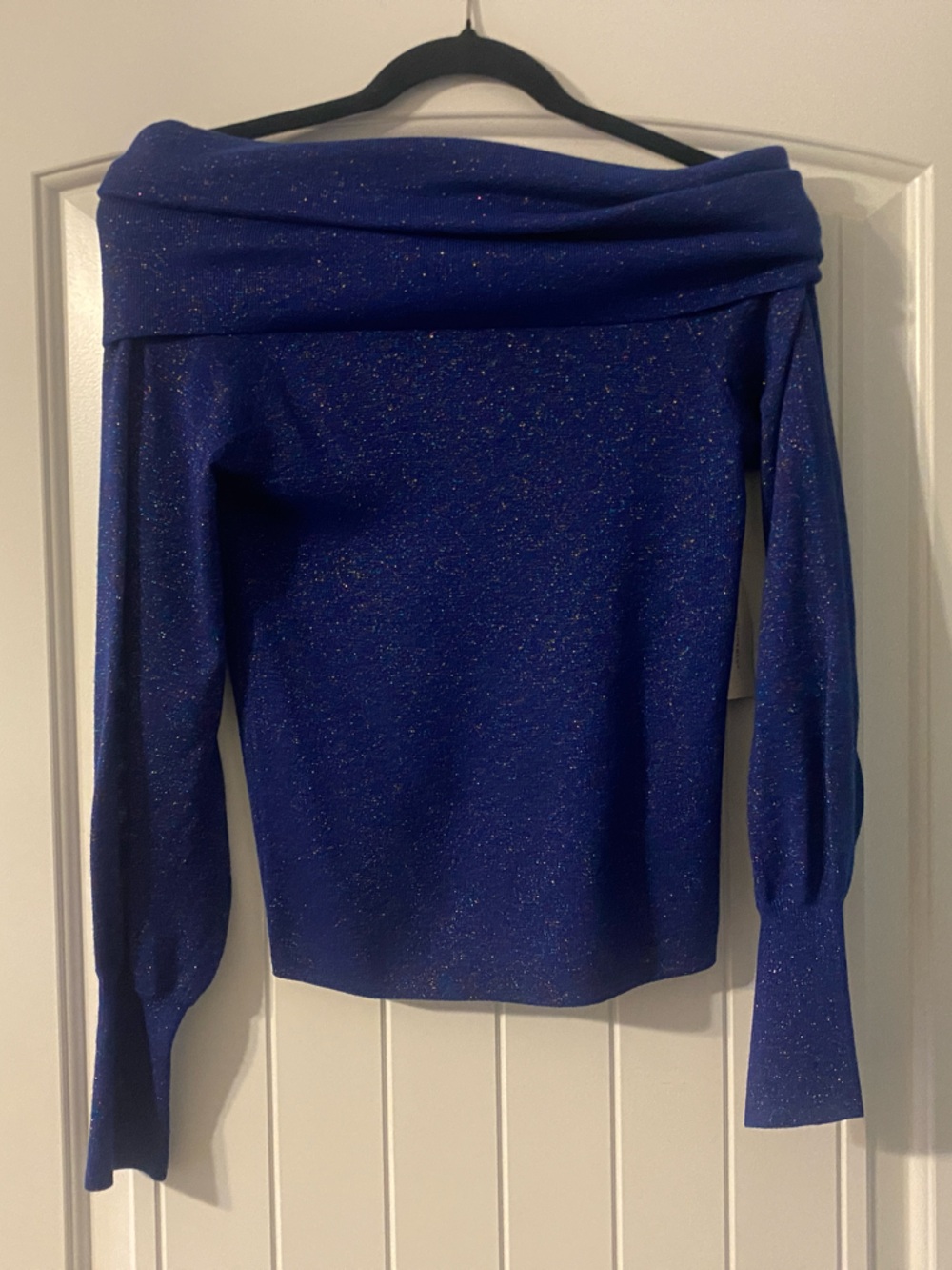 Anthropologie Cobalt Blue Metallic Off-Shoulder Sweater